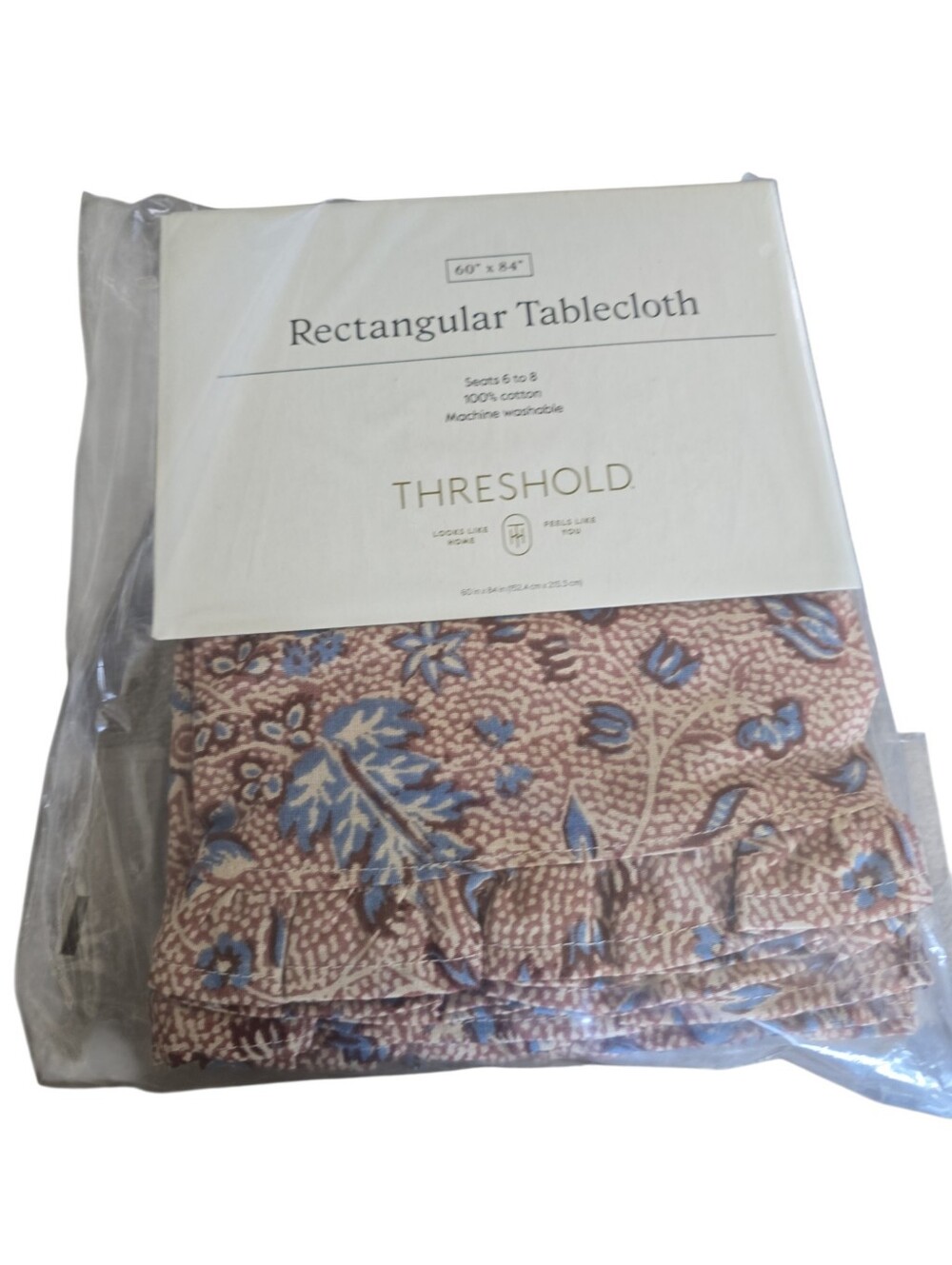 Threshold 60x84 Floral Ruffle Tablecloth NWT 100% Cotton Rectangular